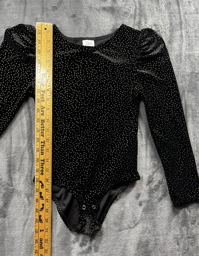 Zara Black Velvet Studded Long Sleeved Body Suit SZ 9 CM 134 Dance/Gymnastics - Picture 8 of 10