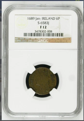 Ireland 1689 Jan 6 Pence NGC F 12 Gun Money