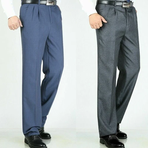 Men Formal Dress Pants Business Suit Straight Leg Trousers Pleated Front Solid - Picture 3 of 28