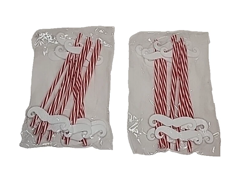 20 pajitas de bigote de novedad de plástico rojo y blanco reutilizables suministros de fiesta Foto 3 de 4