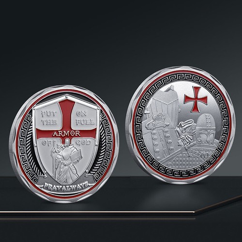 Silver Plated Put On the Full Armor of God knight Challenge Coin Pray Always - Picture 4 of 5