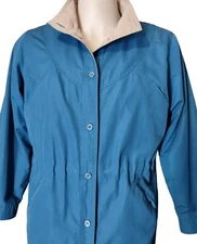 London Fog Trench Coat XL 16 Regular Women's Zip Out Liner Jacket Teal Button  @