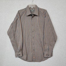 Johnston  Murphy Mens Blue Orange Tan Striped Cotton Button Down Shirt Size L