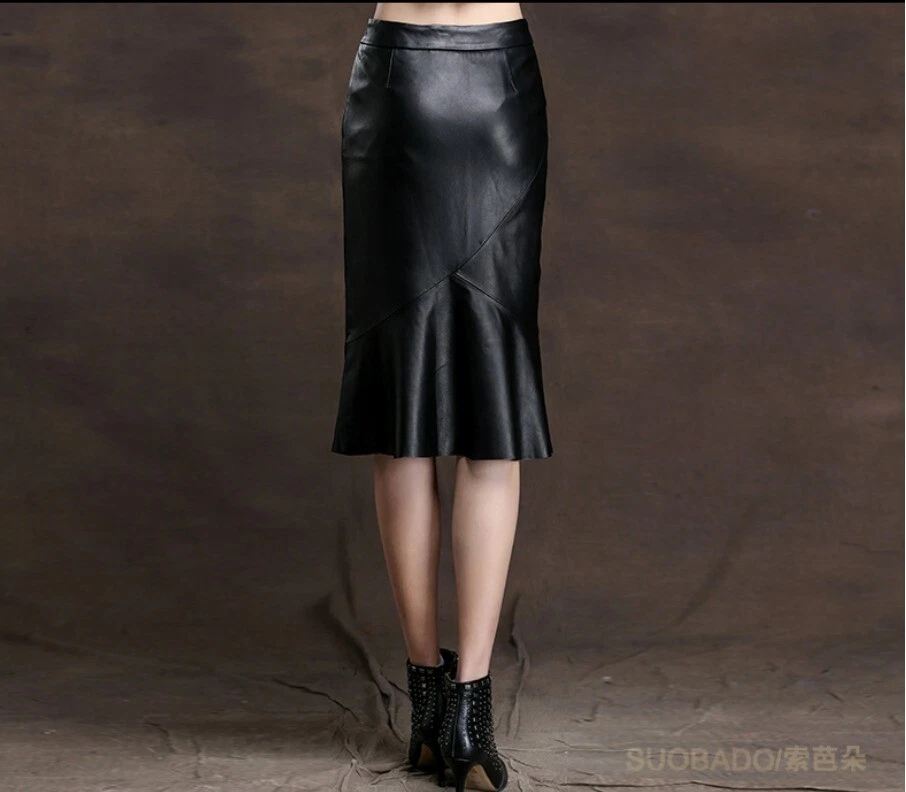Custom Made To Order Faux Leather Pleated Hem Fishtail Skirt Plus SZ 1x-10x Y305 - Image 3 of 3