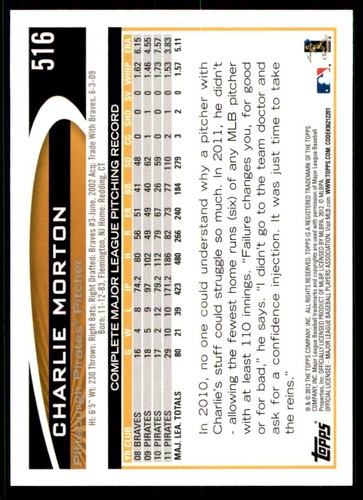 2012 Topps Charlie Morton Baseball Cards #516 - Picture 2 of 2