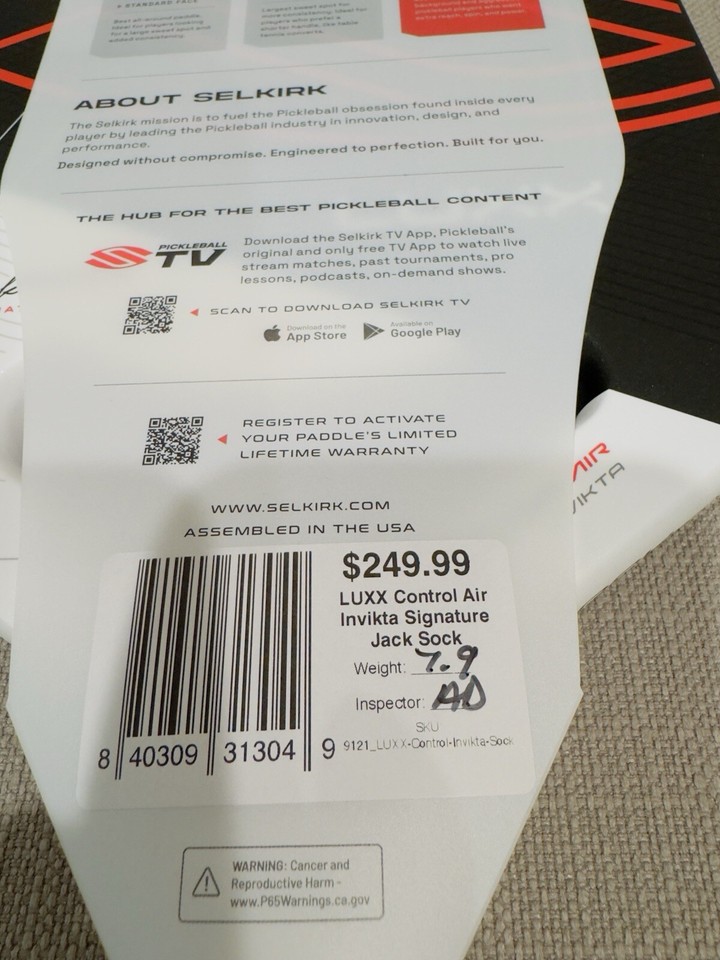 Brand New Selkirk Luxx Control Air Invikta Jack Sock Pickleball Paddle eBay