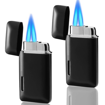 2 Stück Packung Mini Fackel Feuerzeug Butan Wiederaufladbar Doppelflamme Feuerzeug Butan...