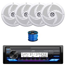 JVC KD-X38MBS Marine BT Receiver, 4X 5.25" 180W Speakers White w/ Wire