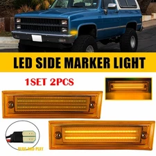 2-20 For GMC V1500 V2500 V3500 Pickup 1987-91 LED Bumper Side Marker Light Amber
