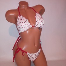 Victoria Secret PINK Swim Bikini Medium Top  Bottom Red White Polka Dots String