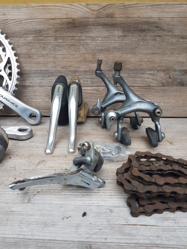 Shimano Dura-Ace Ultegra Tricolor 105 bar end shifters 2x7 spd TT bike groupset - Image 3 of 4