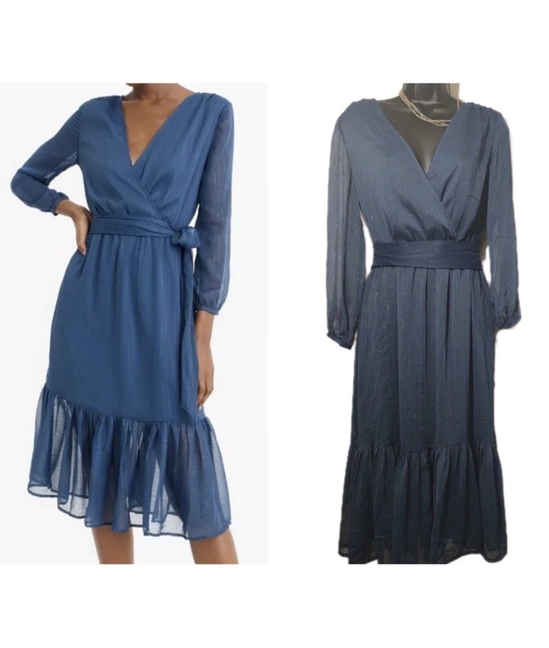 NWT! $148 Point Sur SZ 4 Women's Faux Wrap Dress Blue Crinkle Chiffon  J.Crew C8