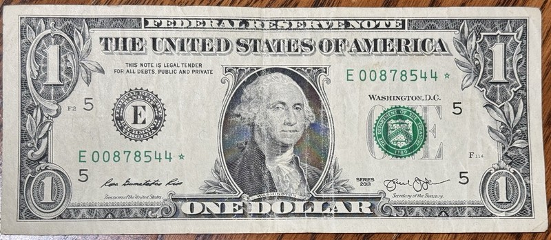 Rare $1 Star Note Fancy Serial Number 00878544 Double Doubles Low Serial Number