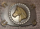 VINTAGE Stamped  Buckle Nickel Silver & Brass  Horse & Horseshoe Buckle 4.5 X 3” — photo 3