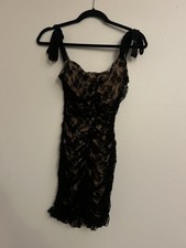 Lulu’s Black Lacy Mini Dress With Adjustable Bow Tie Straps Size XS