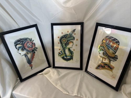 Lot Of 3 - 2014 Framed Tattoo Flashes 18” X 12”