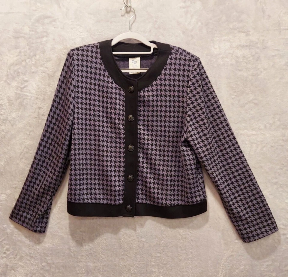 Weekender Knit skirt jacket set Size M hounds tooth gray black career city chic - Image 3 of 4