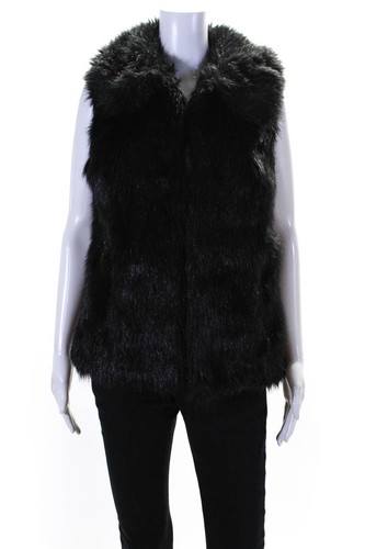 Rachel Zoe Women's Sleeveless Open Front Faux Fur Jacket Black Size S