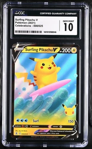 CGC 10 - Surfing Pikachu V 008/025 - Pokemon Celebrations 25th Sword & Shield