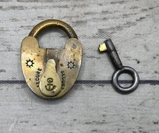 Vintage Small Secure Brass Padlock With Key Embossed Anchor Key Hole Cover