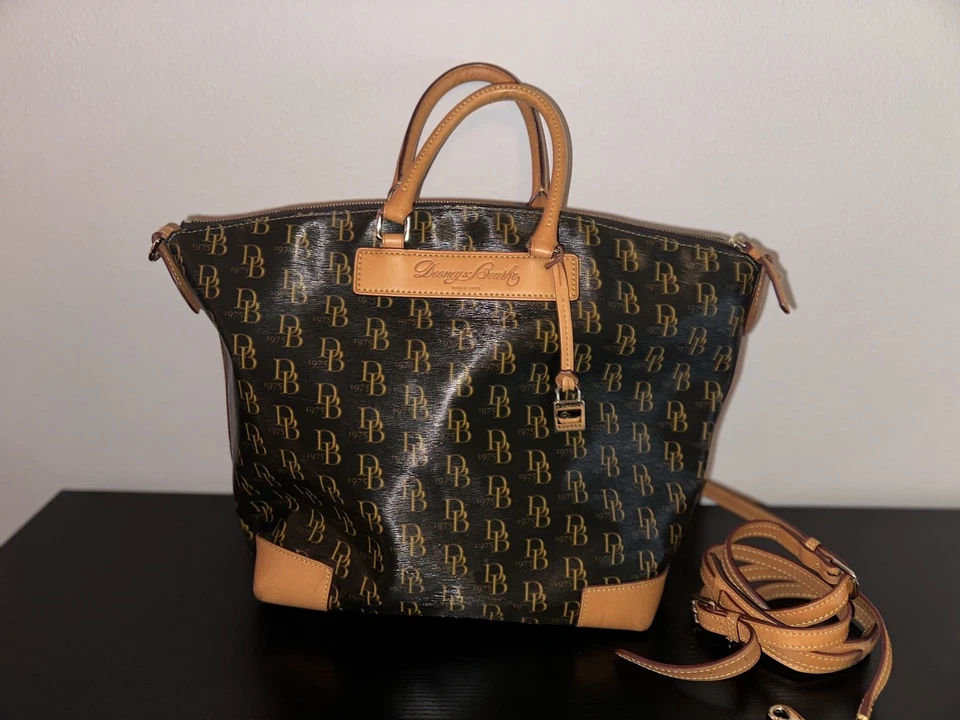 Dooney Bourke Brown DB Logo 1975 Monogram & Florentine Leather Vanessa Tote Bag - Image 2 of 4