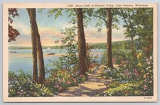 Shore Path Eleanor Camp Lake Geneva Wisconsin Linen Postcard c1938