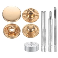 24Set 17mm Leather Snap Fastener Kit 2.76" Long W 4 Install Tools, Gold