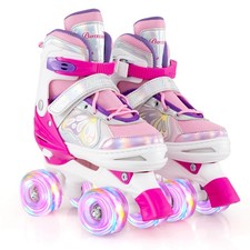 4 Sizes Adjustable Quad Skates w/Light-up Wheels Safety Protection for Ages 13 