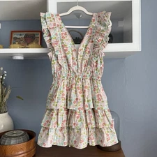 Anthropologie Love The Label Ines Dress Ivory Floral Tiered Ruffle Mini S