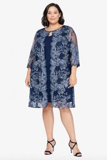 Alex Evenings Womens 2PC Jacket Dress Size 16W Lace Mother Bride Navy Formal