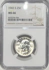 1943 S Washington Silver Quarter - NGC MS66 - Bright White!