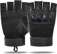 Durable Fingerless Workout Gloves with Knuckle Protection for Men - Black