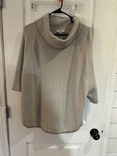 Ann Taylor LOFT Sweater Turtleneck Poncho Gray White Herringbone Size XS/S