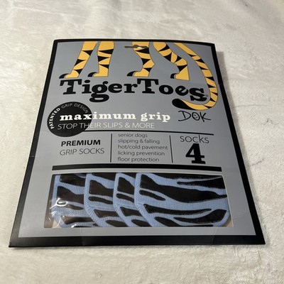 Tiger Toes Premium Grip Socks For Dogs Sz XL Set Of 4 DOK  Blue Stripe