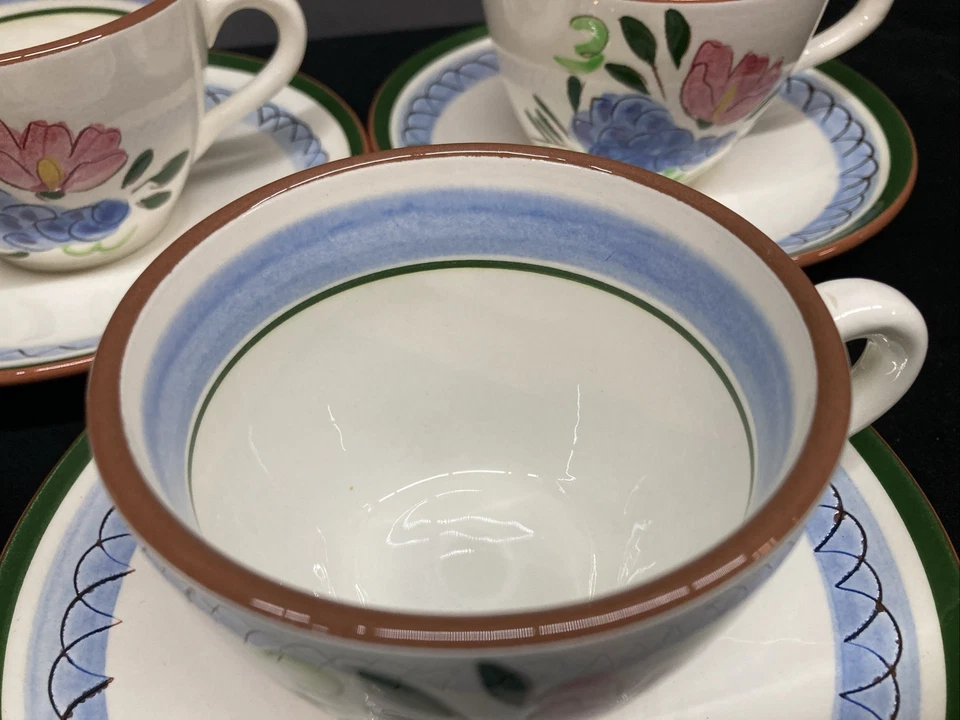 Stangl Pottery Fruit and Flowers Cups and Saucers 7oz Set of 5 - Image 4 of 4