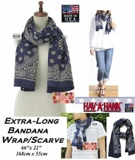 HAV-A-HANK Navy Blue LONG PAISLEY BANDANA SCARF SCARVE WRAP NECK 66x22" 168x55cm