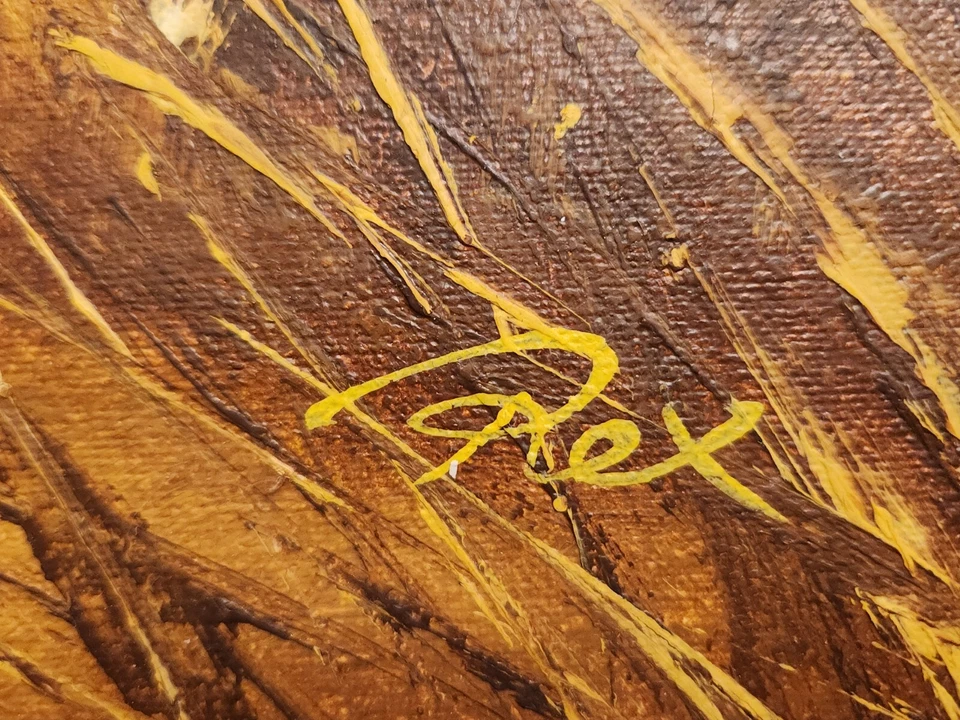 Pintura Original Vintage Firmada por Rex Óleo sobre Lienzo Enmarcada Bebé Tigre 10"x8" Gato Foto 3 de 4