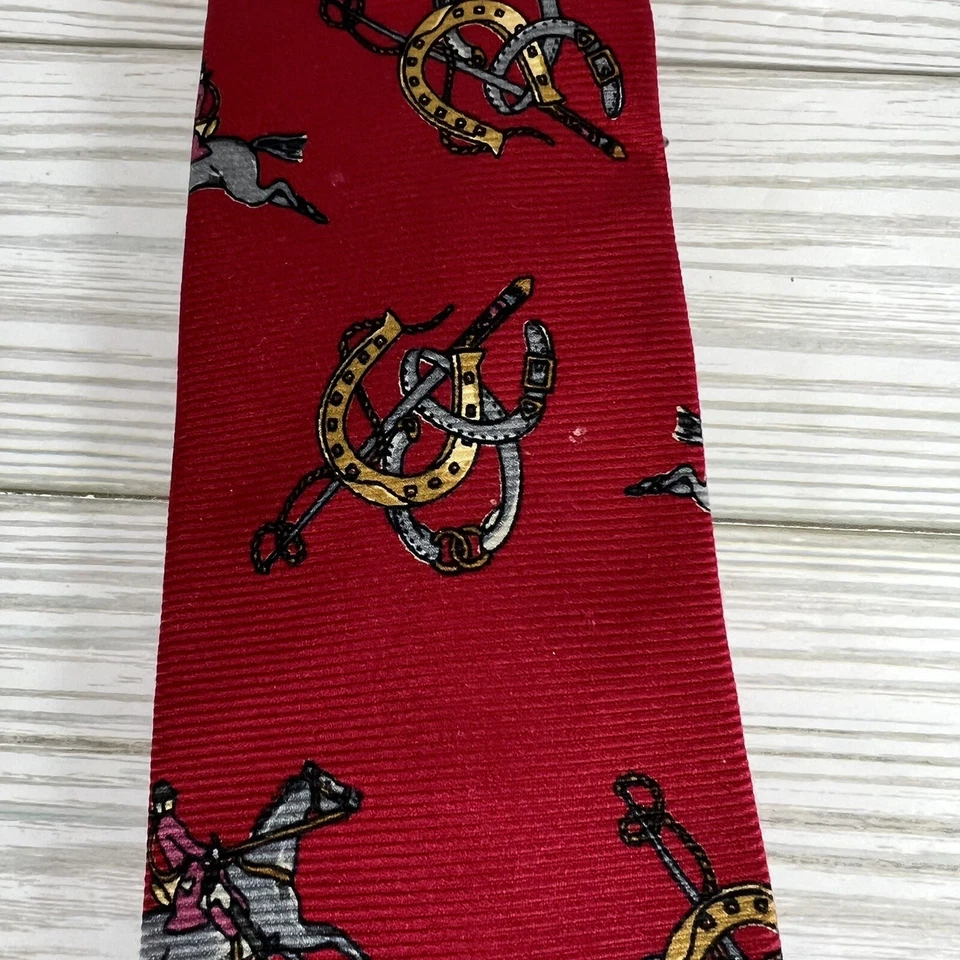Henry Grethel Rojo Caballo Ecuestre Zapato Seda Hombres Corbata Profesional 3” x 56” Foto 3 de 4