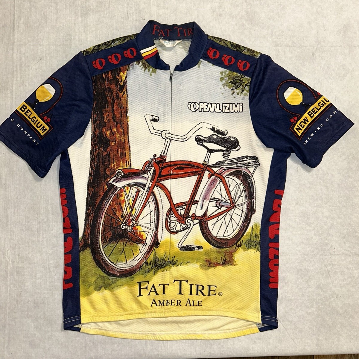 PEARL iZUMi & Fat Tire Amber Ale ジャージ Vtg Pearl Izumi Cycling Jersey USA Made Fat Tire Amber Ale Beer