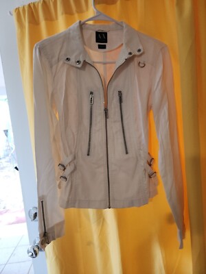 Woman's White Armani Exchange Jacket Size Med Adjustable Waist