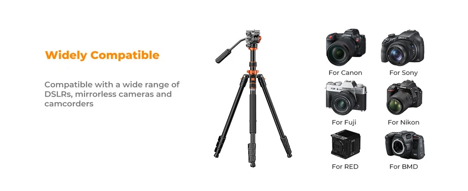 K&F Concept 83" Camera Video Tripod w/ 360° Panorama Fluid Head Compact for DSLR - Image 2 of 4