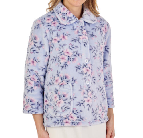 Slenderella Damen Blumen weich Flanell Fleece Bett Jacke Knopfleiste Hausmantel - Bild 2 von 19