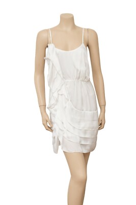 Cooper St White Sleeveless Satin Ruffle Dress - Size 8