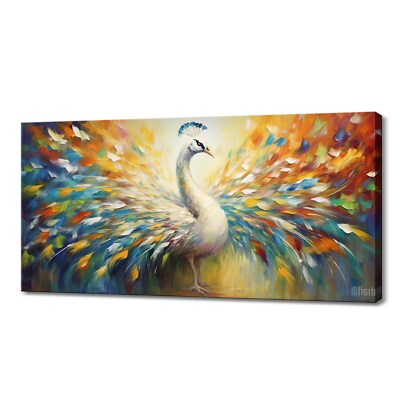 Weißer Pfau Kunstdruck | Bunte Tiere Leinwandbild | Wildlife Gemälde
