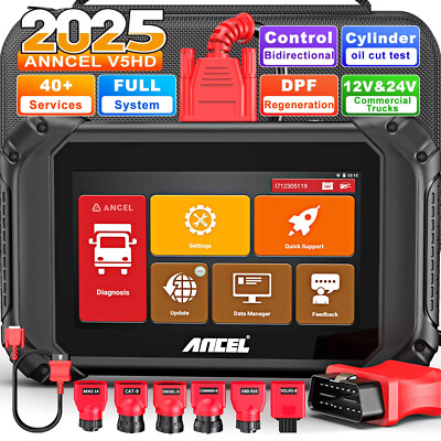 ANCEL V5 HD Bidirectional Heavy Duty Truck Diesel Scanner DPF Regen ECU Coding