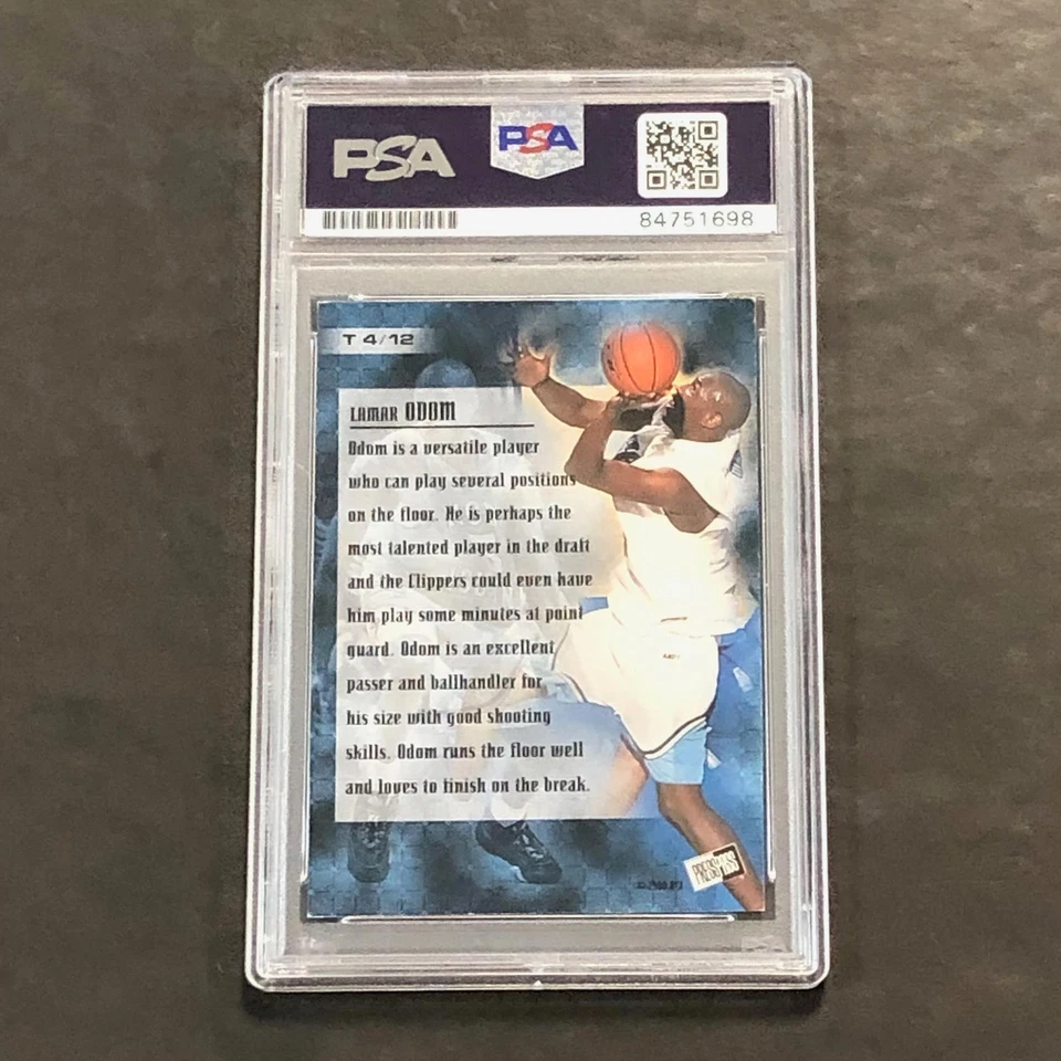 Tarjeta firmada PressPass Authentics #T 4/12 2000 Lamar Odom automática losa PSA Foto 2 de 2