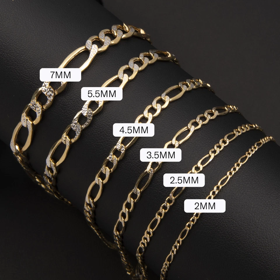 10K Yellow White Gold  Diamond-Cut Figaro Link Chain Anklet All Sizes - Image 4 of 4