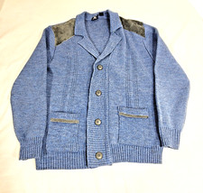 Vtg J Blair Men's Cardigan Sweater Large Button Grandpa Suede Shoulder Patches