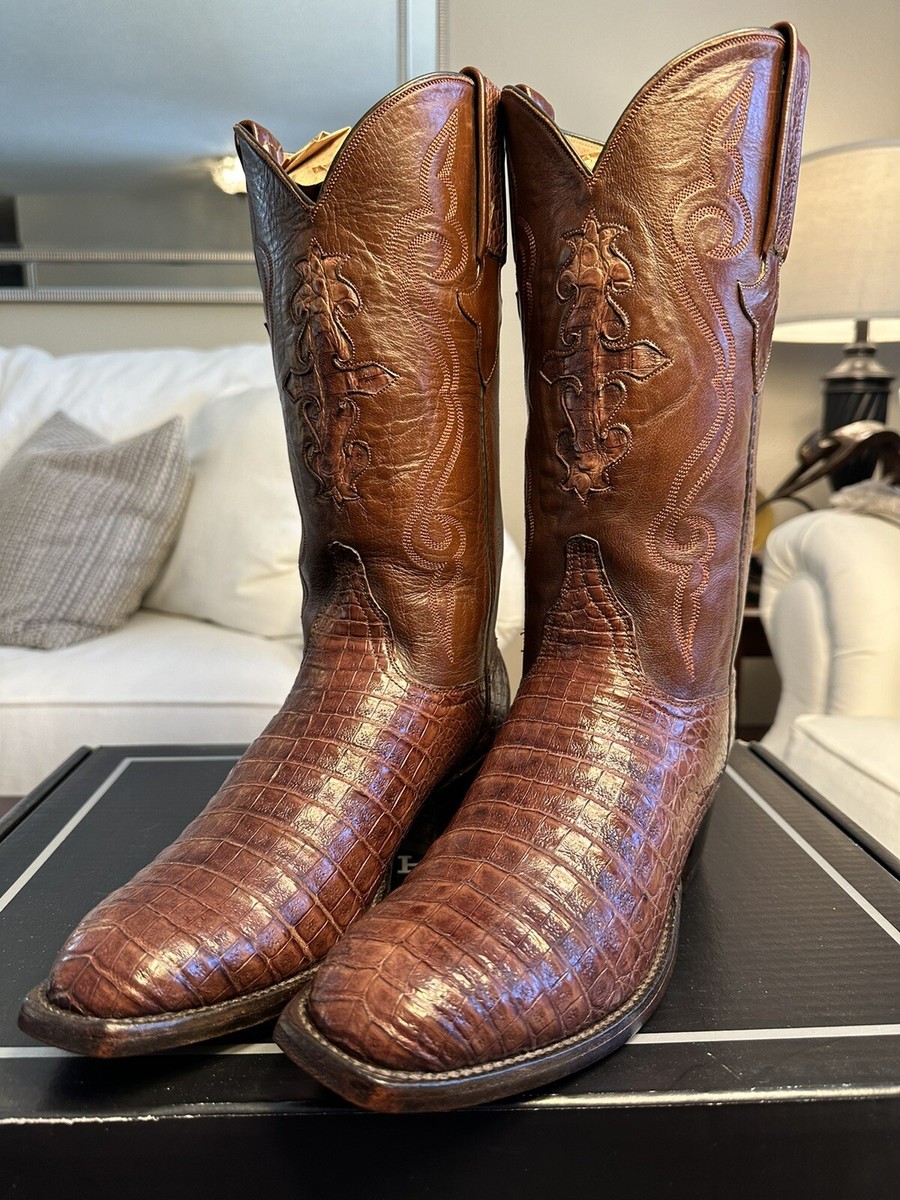 Lucchese Classics Mens Handmade Mocha Ultra Belly Caiman Inlay Shafts Boots  D!