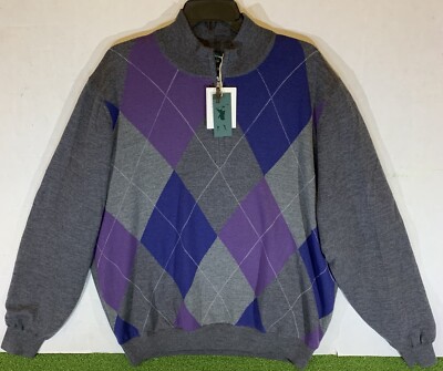 NWT Fairway & Greene Blue Ridge Baruffa Argyle 1/4 Zip XL - Charcoal Heather